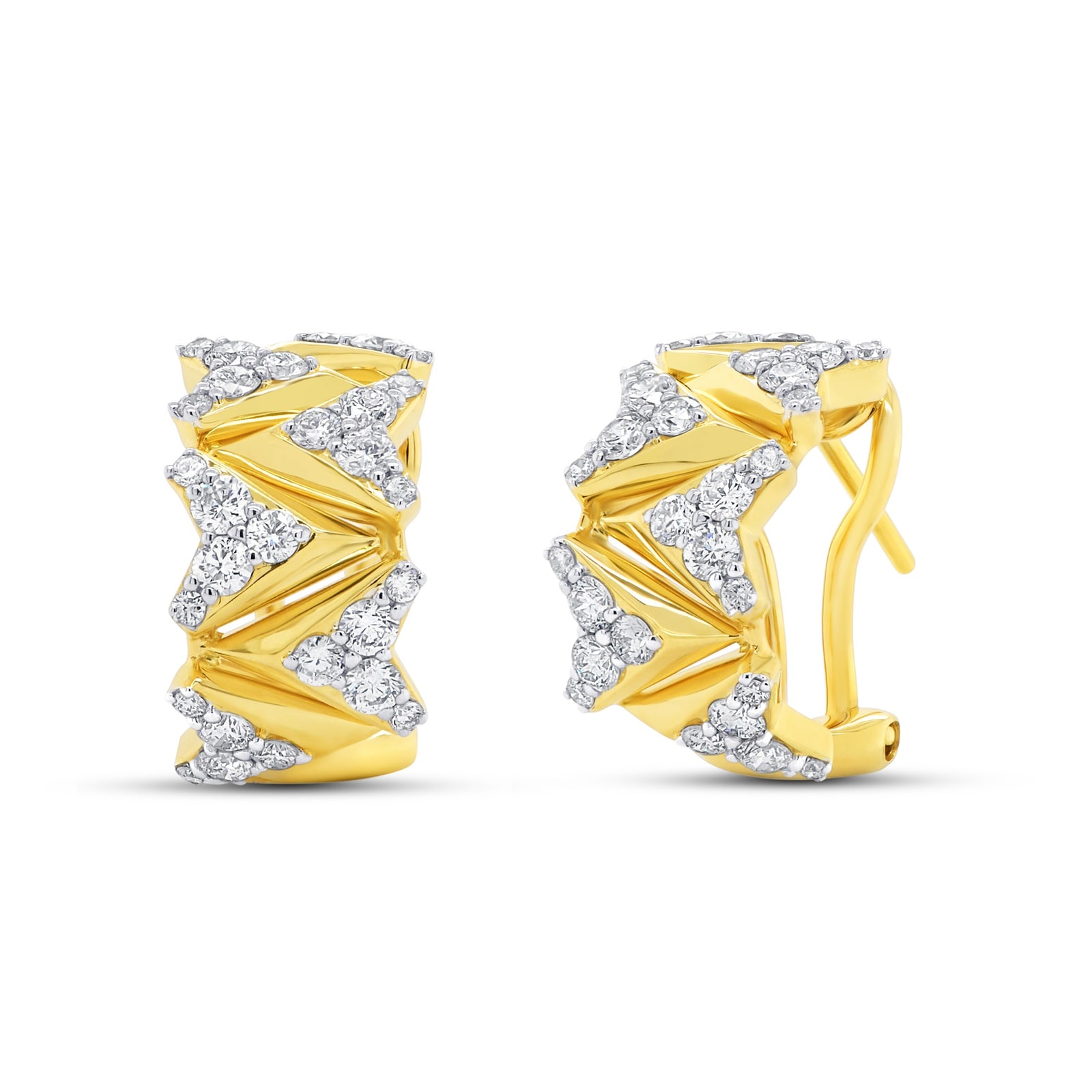 18K Yellow & White Gold 1.25cttw Diamond Huggie Earrings
