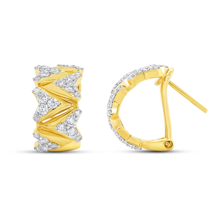 18K Yellow & White Gold 1.25cttw Diamond Huggie Earrings