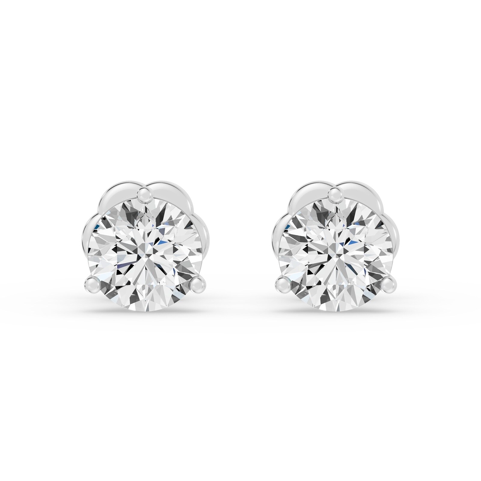 18K White Gold 3 Prong 2.00cttw Diamond Stud Earrings