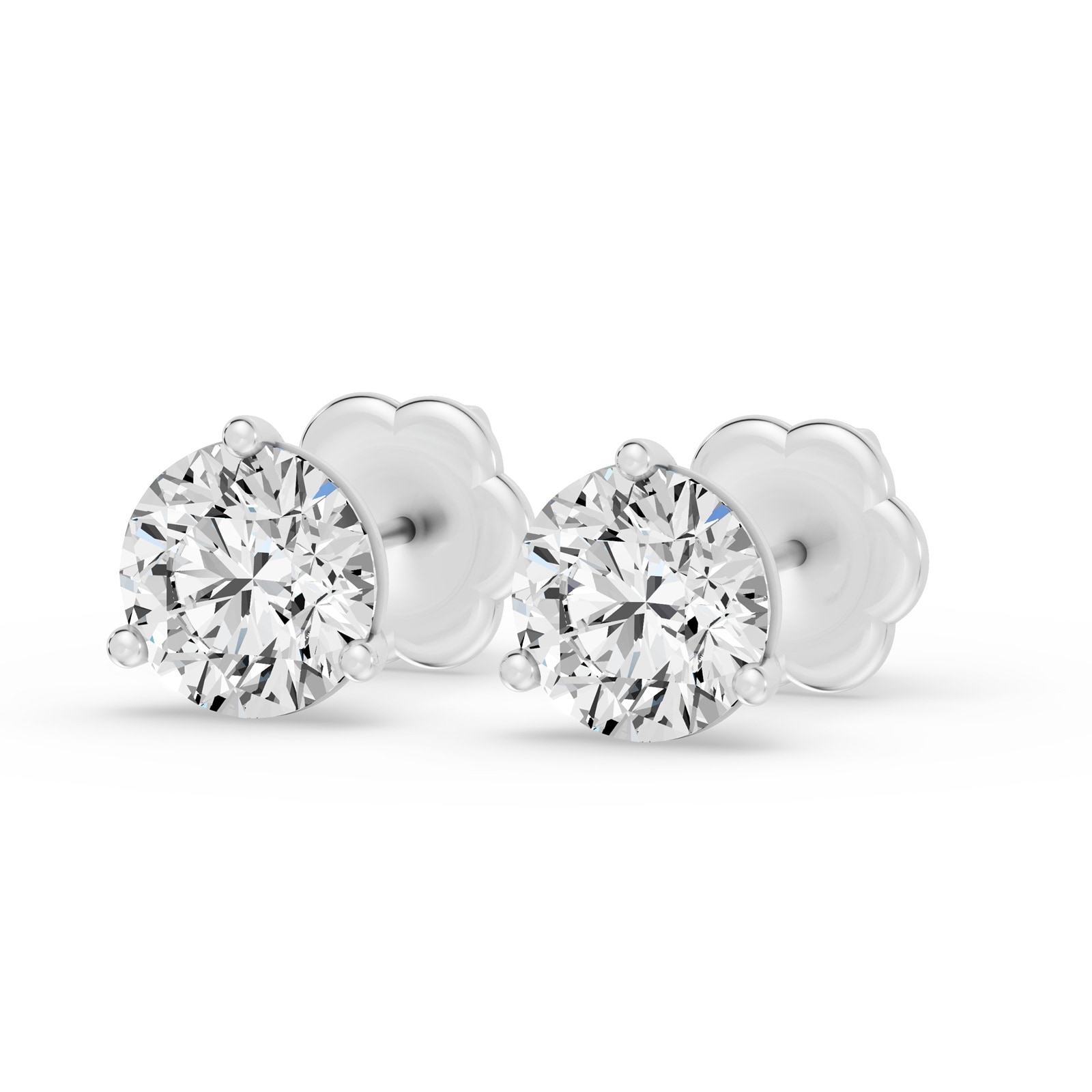18K White Gold 3 Prong 2.50cttw Diamond Stud Earrings