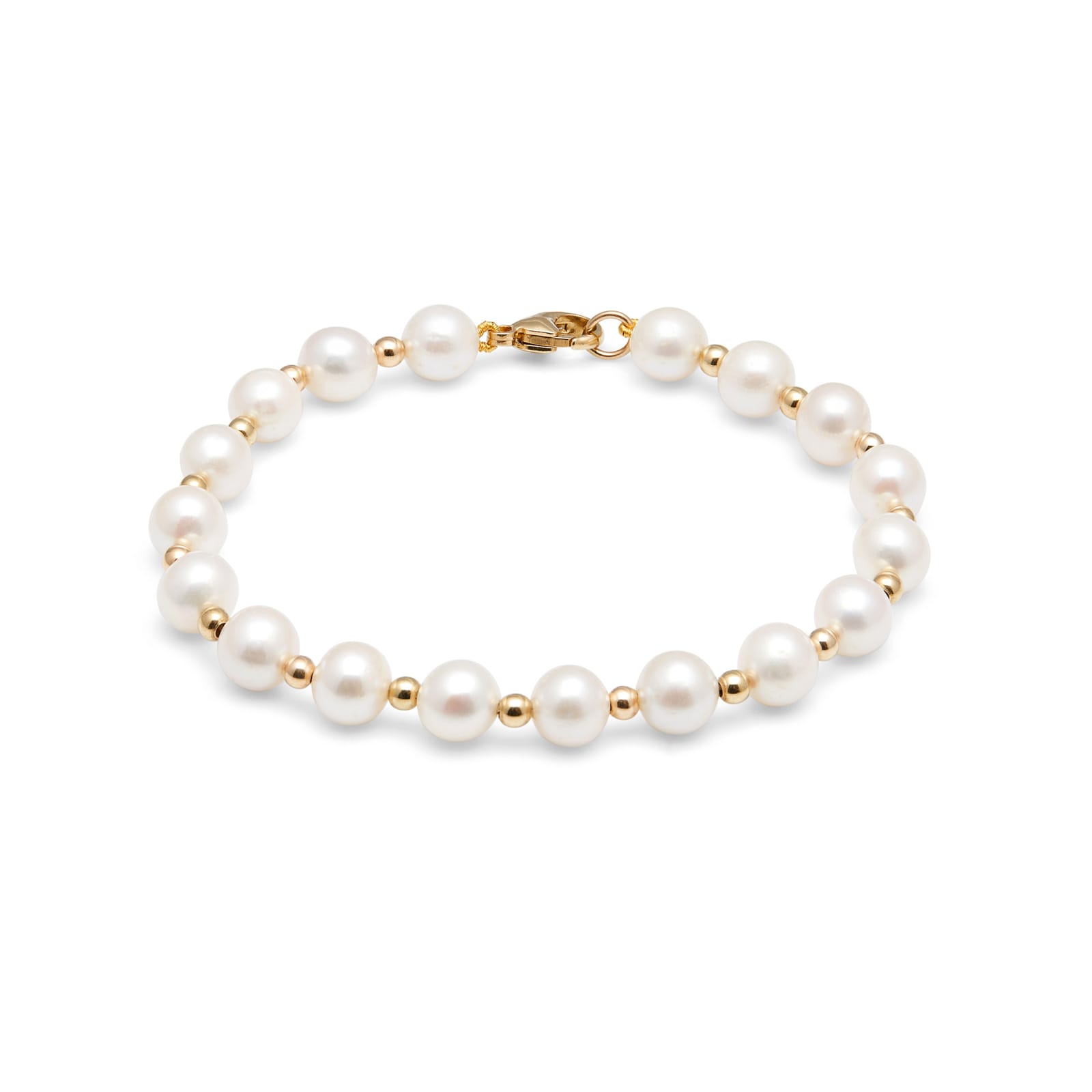 Goldsmiths 9ct Yellow Gold Bead & Pearl Bracelet Strand 7-7.5mm