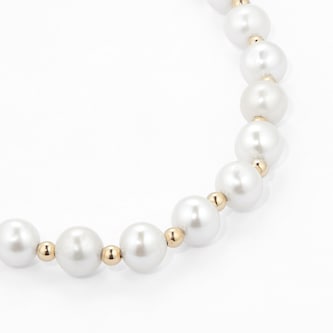 Goldsmiths 9ct Yellow Gold Bead & Pearl Bracelet Strand 7-7.5mm