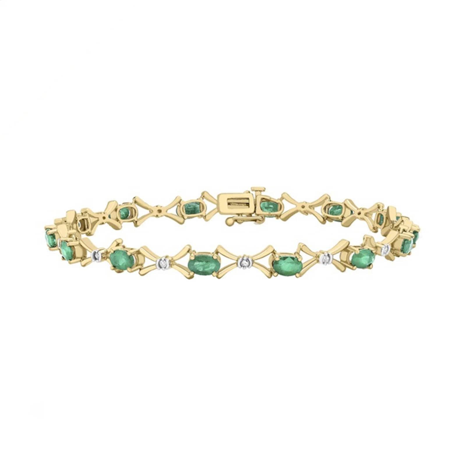 Goldsmiths 9ct Yellow Gold Emerald and Diamond Bracelet Goldsmiths 9ct Yellow Gold Emerald and Diamond Bracelet