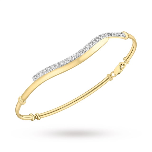 Goldsmiths 9ct Yellow Gold Diamond Set Cross Over Bangle