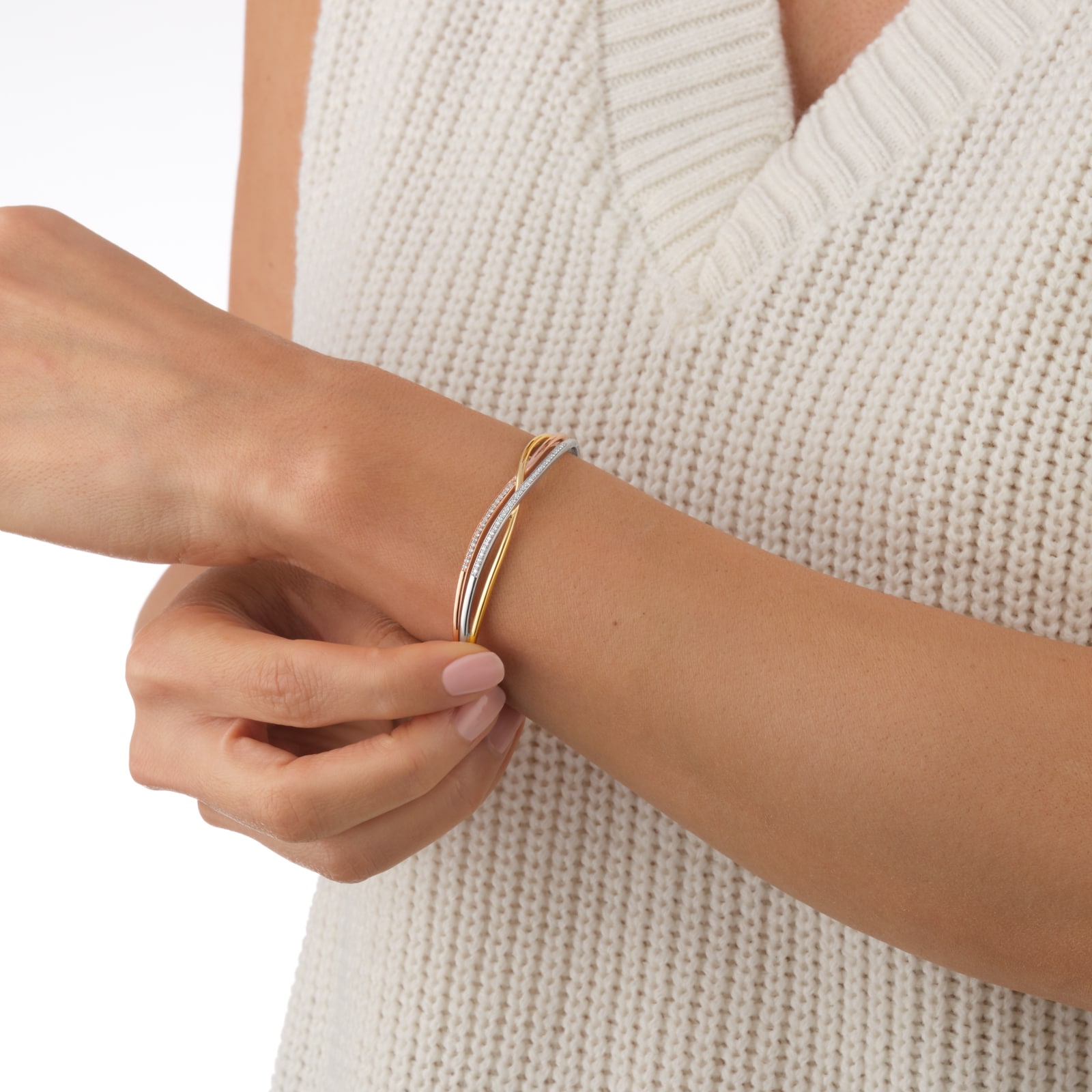 Goldsmiths 9ct Tri Tone 0.33ct Diamond Bangle