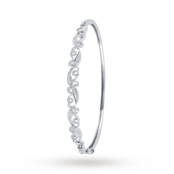 Goldsmiths 9ct White Gold 0.15 Carat Total Weight Diamond Leaf Bangle