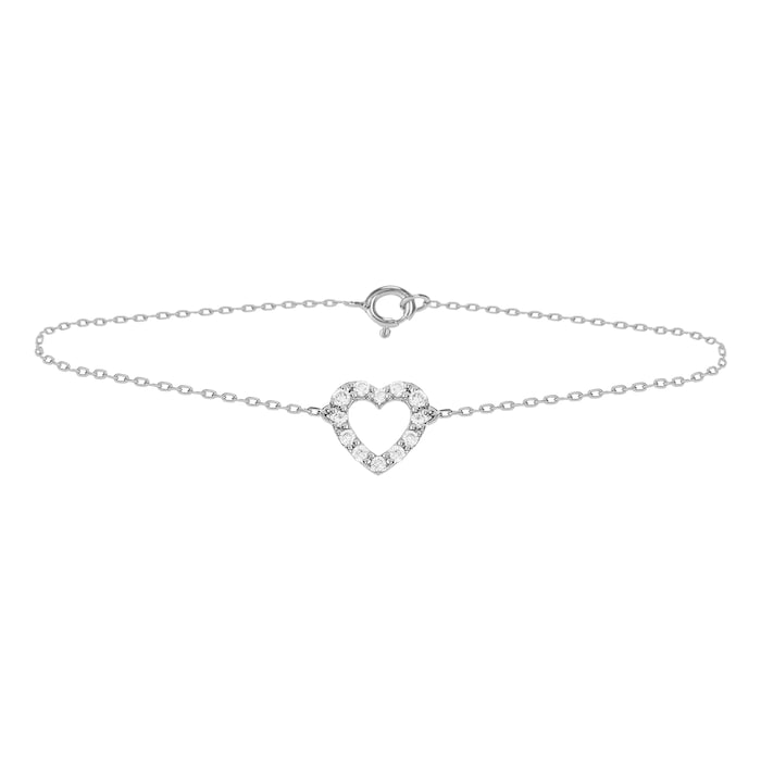 Goldsmiths 9ct White Gold 0.13ct Diamond Heart Bracelet