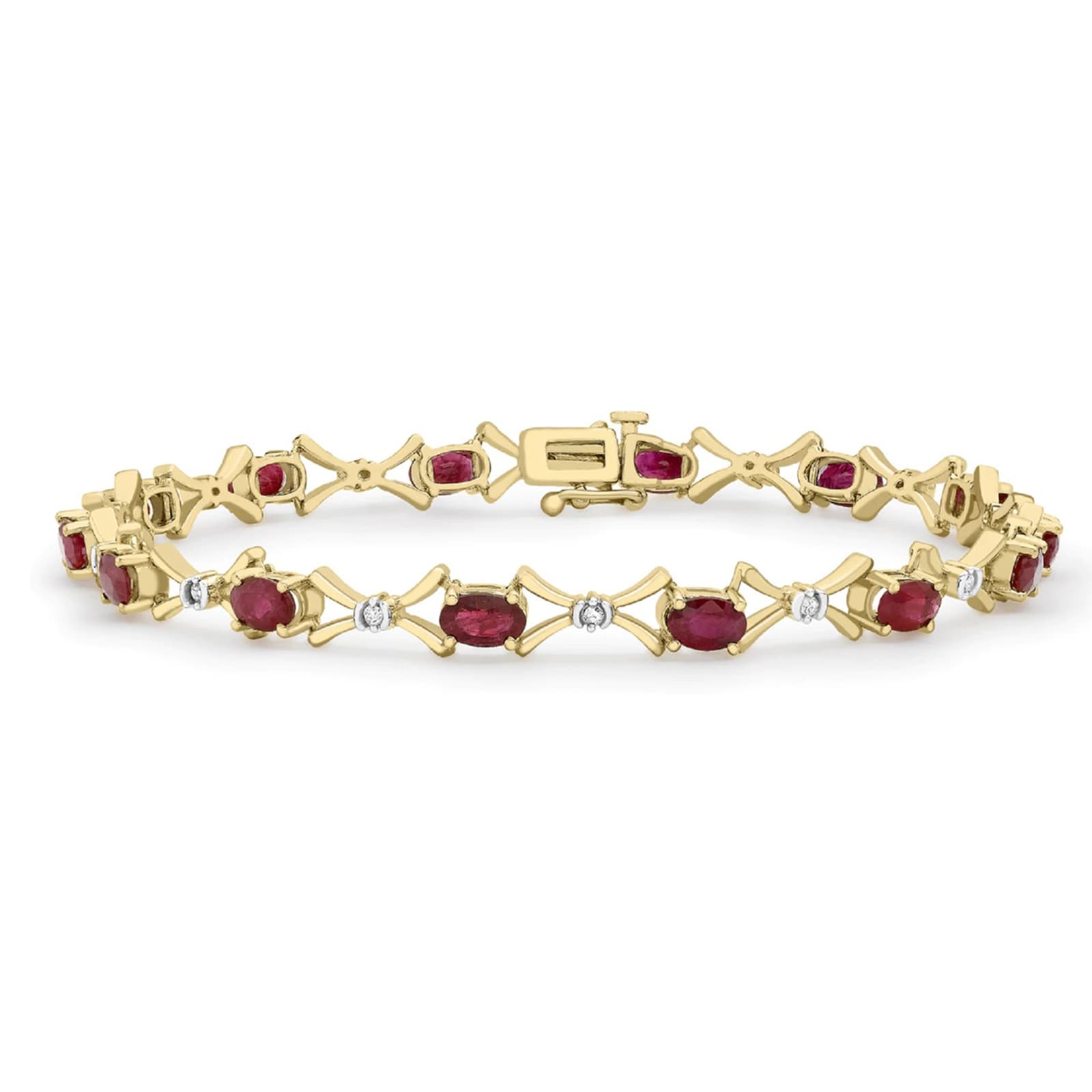 Goldsmiths 9ct Yellow Gold Ruby & Diamond Bracelet Goldsmiths 9ct Yellow Gold Ruby & Diamond Bracelet