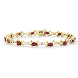 Goldsmiths 9ct Yellow Gold Ruby & Diamond Bracelet