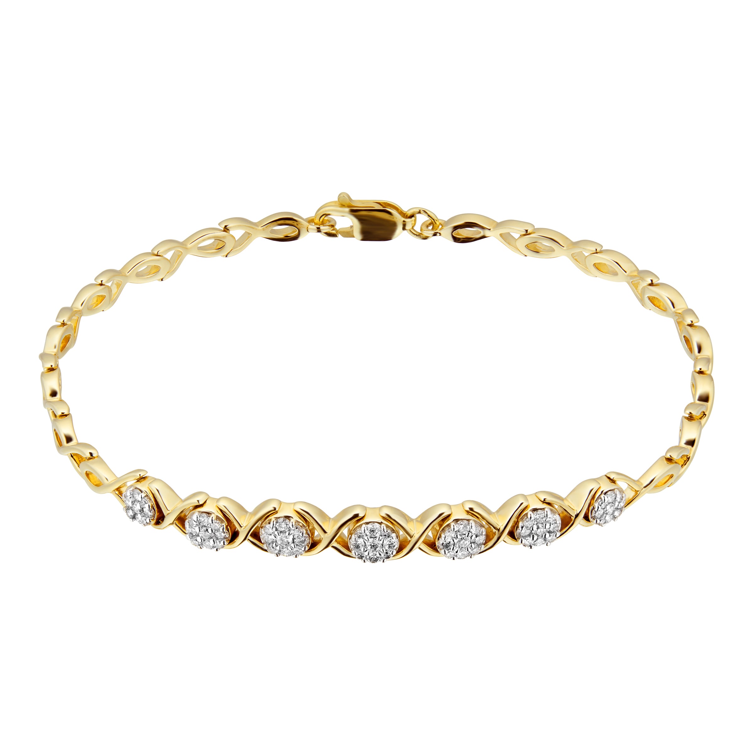 9ct Yellow Gold 0.50 ct Diamond Cluster Bracelet