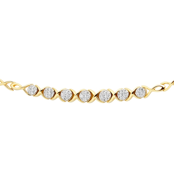 Goldsmiths 9ct Yellow Gold 0.50 ct Diamond Cluster Bracelet