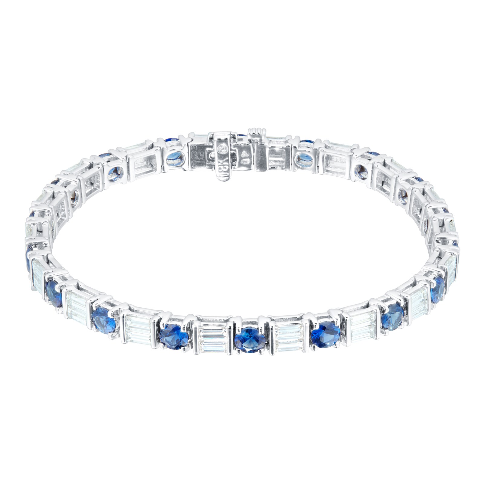 18ct White Gold 5.40ct Baguette Diamond & 6.00ct Sapphire Bracelet