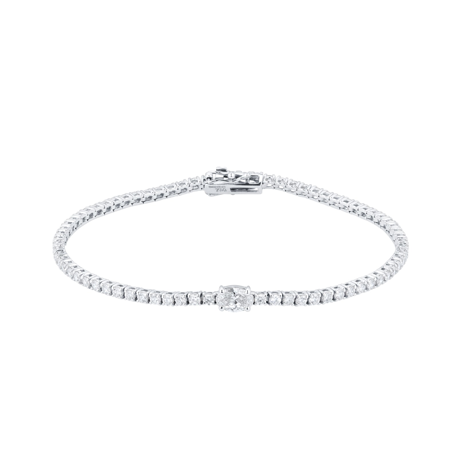 Mappin & Webb 18ct White Gold 2.90cttw Oval Cut Diamond Tennis Bracelet