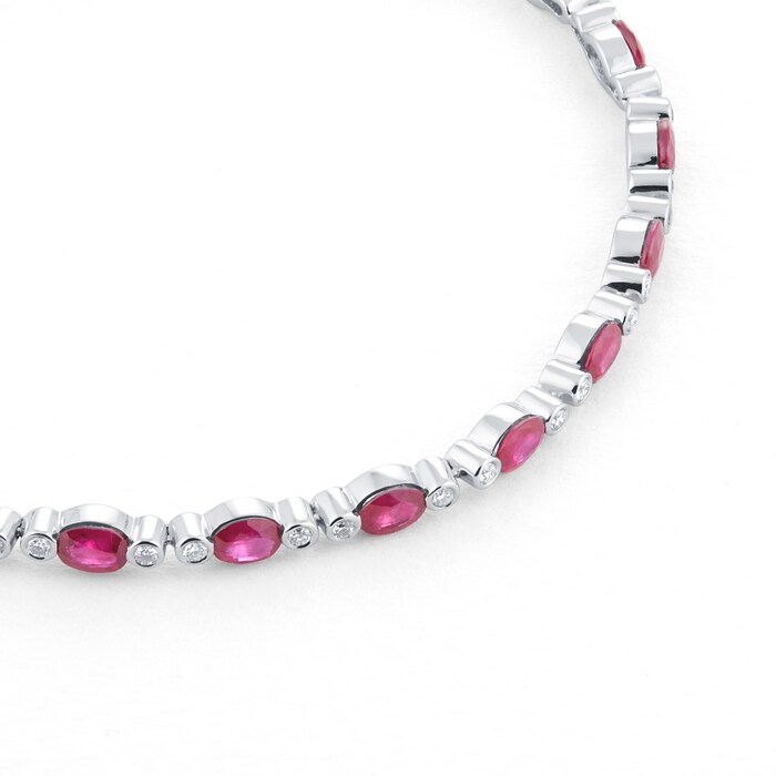 Mappin & Webb 18ct White Gold Oval Cut Ruby & 0.50cttw Diamond Bracelet