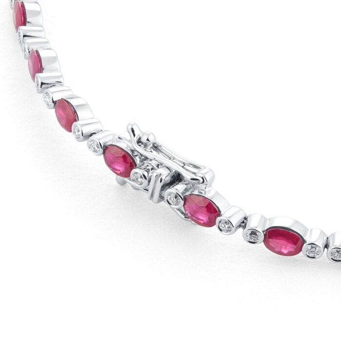 Mappin & Webb 18ct White Gold Oval Cut Ruby & 0.50cttw Diamond Bracelet