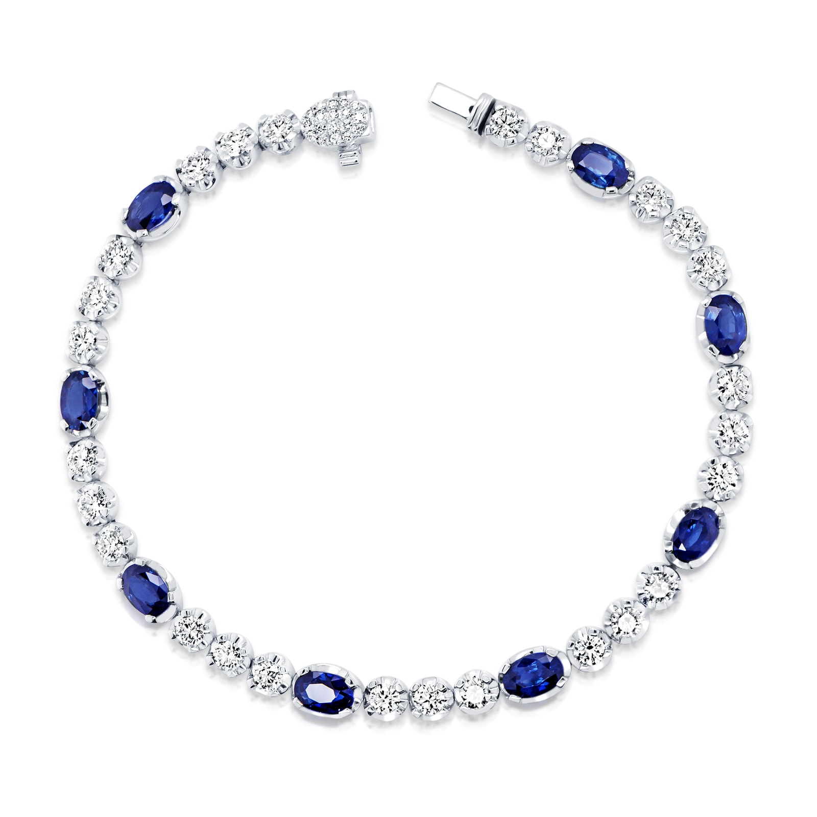 Mappin & Webb 18ct White Gold 2.88cttw Diamond & 4.71cttw Oval Cut Sapphire Bracelet