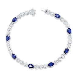 12111043 - 18ct White Gold 2.88cttw Diamond & 4.71cttw Oval Cut Sapphire Bracelet