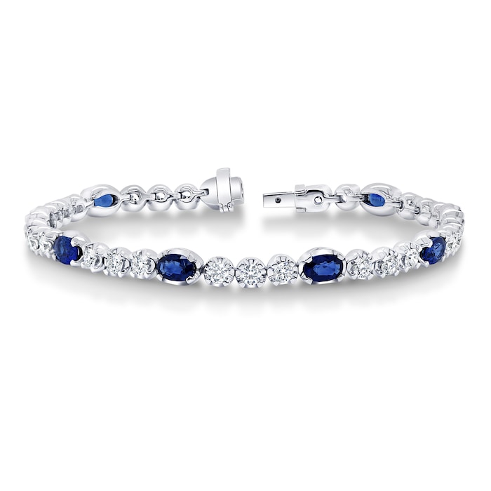 Mappin & Webb 18ct White Gold 2.88cttw Diamond & 4.71cttw Oval Cut Sapphire Bracelet