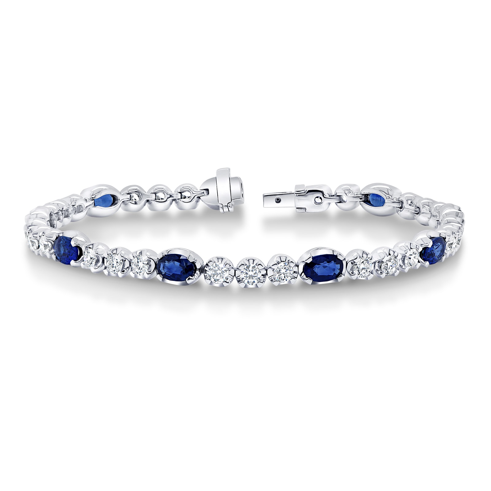 Mappin & Webb 18ct White Gold 2.88cttw Diamond & 4.71cttw Oval Cut Sapphire Bracelet