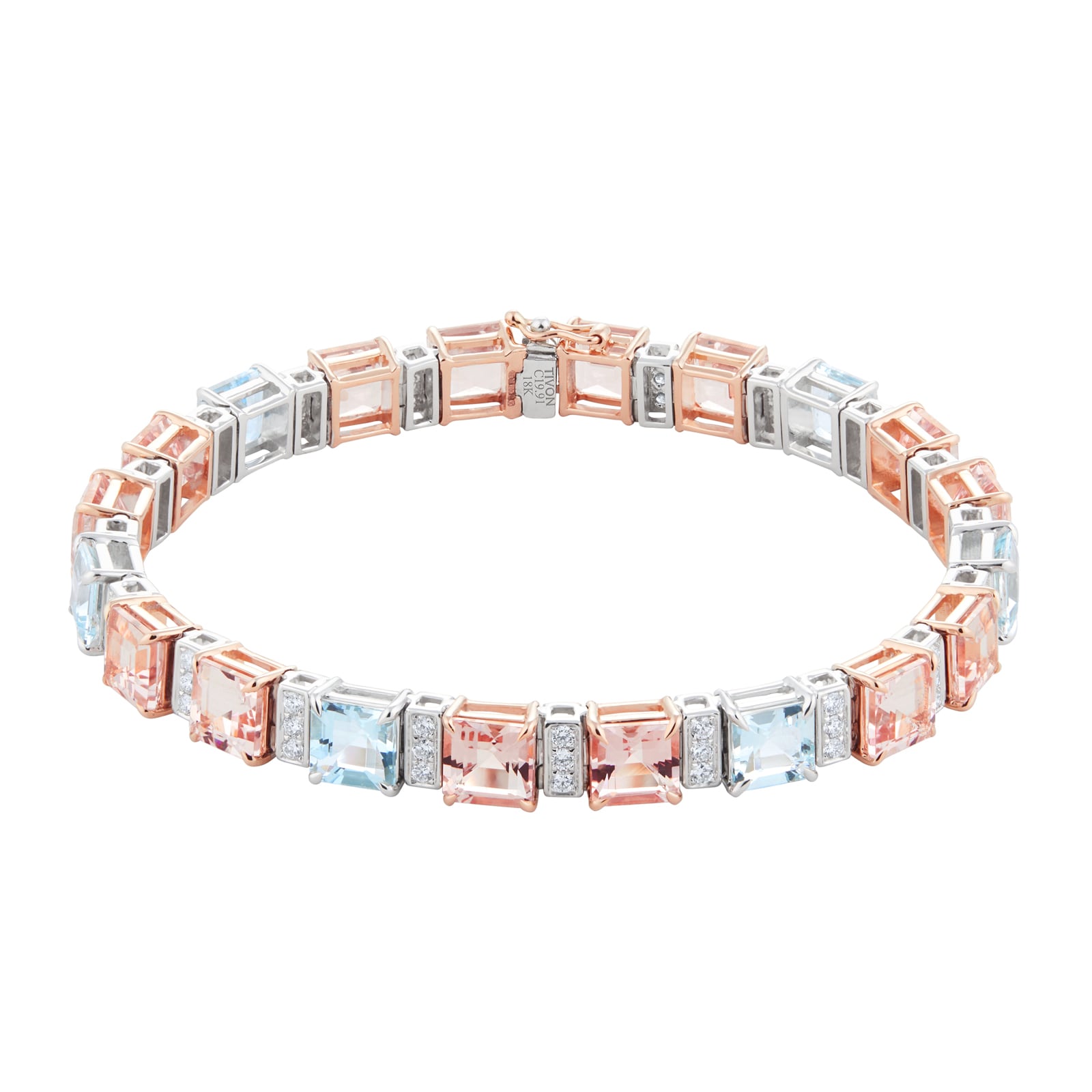 Mappin & Webb 18ct White & Rose Gold Aquamarine, Morganite & 0.96cttw Diamond Bracelet