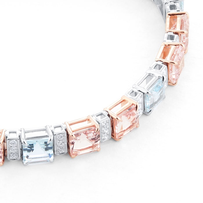 Mappin & Webb 18ct White & Rose Gold Aquamarine, Morganite & 0.96cttw Diamond Bracelet