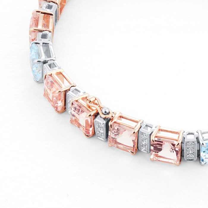 Mappin & Webb 18ct White & Rose Gold Aquamarine, Morganite & 0.96cttw Diamond Bracelet