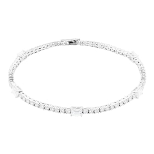Goldsmiths 18ct White Gold 3.20ct Round & Emerald Cut Diamond Bracelet