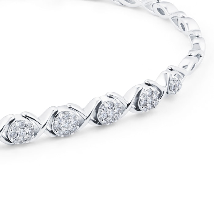 Goldsmiths 9ct White Gold 0.50ct Diamond Cluster Bracelet