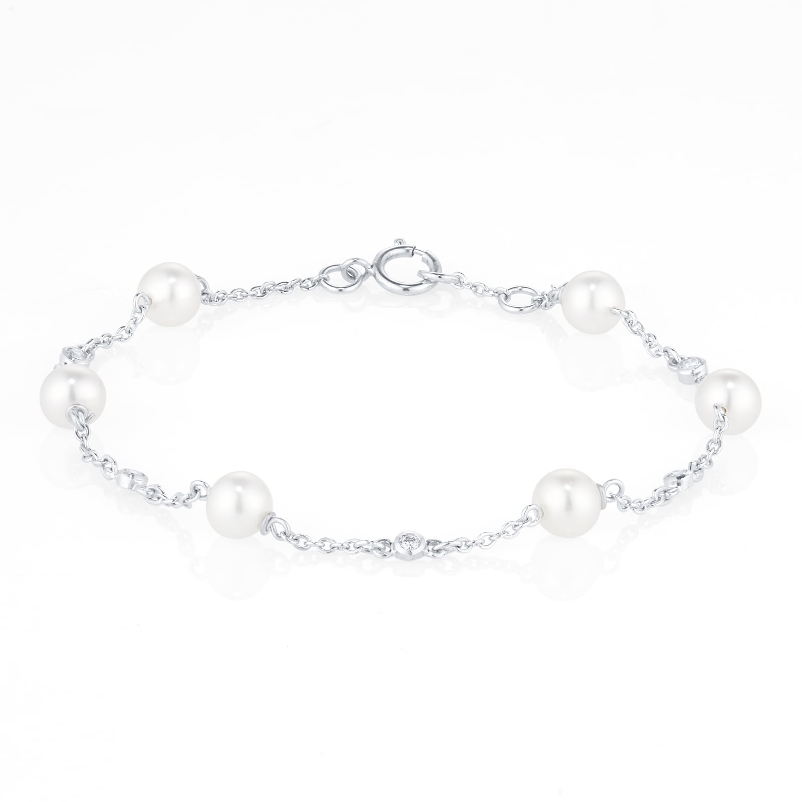 Mappin & Webb 18ct White Gold 5-6mm AA+ Akoya & 0.10cttw Diamond Bracelet