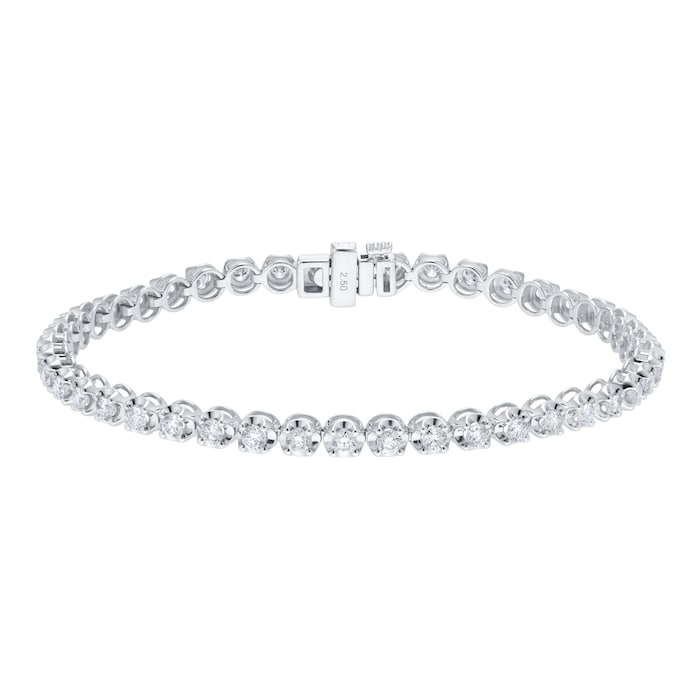 Goldsmiths 18ct White Gold 2.50cttw Brilliant Cut Diamond Line Bracelet
