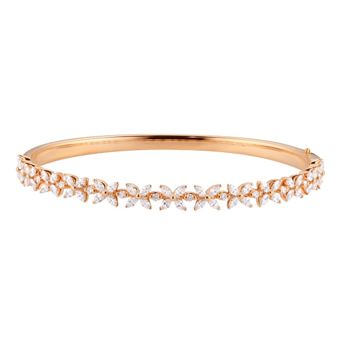 Goldsmiths 18ct Rose Gold 1.87cttw Marquise Cut Diamond Floral Bangle