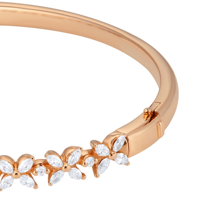 Goldsmiths 18ct Rose Gold 1.87cttw Marquise Cut Diamond Floral Bangle