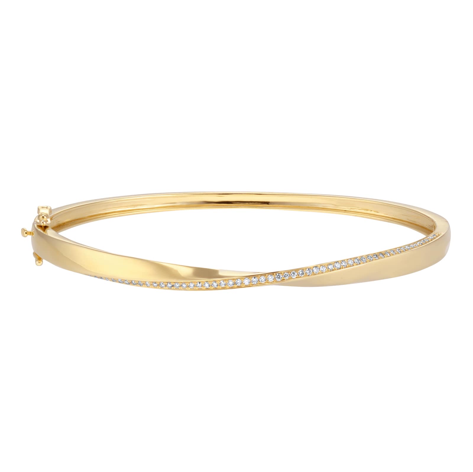 Goldsmiths 9ct Yellow Gold 0.33cttw Diamond Twist Hinged Bangle
