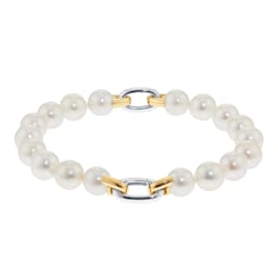 12111161 - 18ct Yellow & White 7.5x8mm Akoya Pearl Bracelet