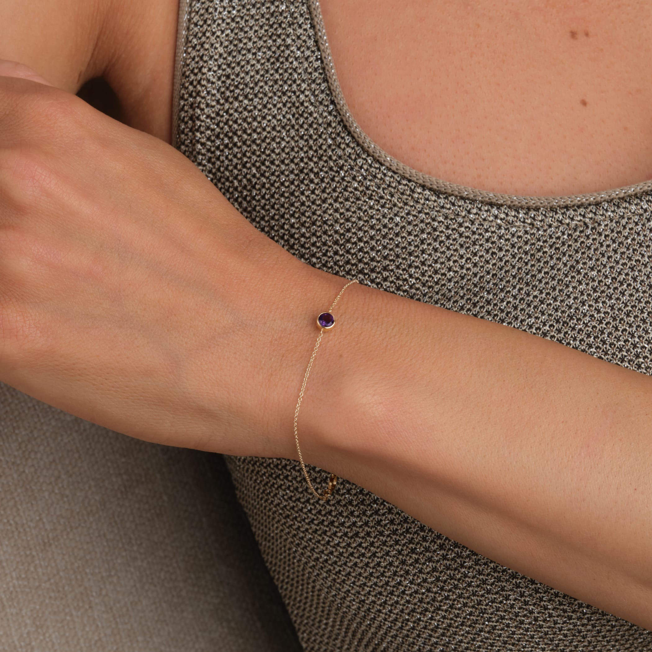 Goldsmiths 9ct Yellow Gold Amethyst Birthstone Bracelet Goldsmiths 9ct Yellow Gold Amethyst Birthstone Bracelet