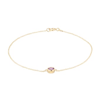 9ct Yellow Gold Pink Amethyst Birthstone Bracelet  
