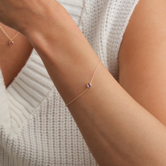 Goldsmiths 9ct Yellow Gold Pink Amethyst Birthstone Bracelet