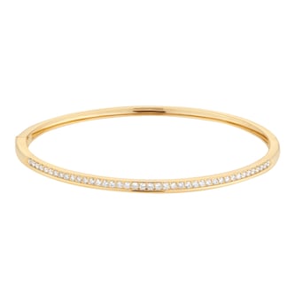 Goldsmiths 9ct Yellow Gold 0.70cttw Diamond and Plain Row Bangle Goldsmiths 9ct Yellow Gold 0.70cttw Diamond and Plain Row Bangle