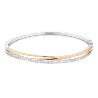 Goldsmiths 9ct Tri-Gold 0.50cttw Diamond Wave Bangle Goldsmiths 9ct Tri-Gold 0.50cttw Diamond Wave Bangle