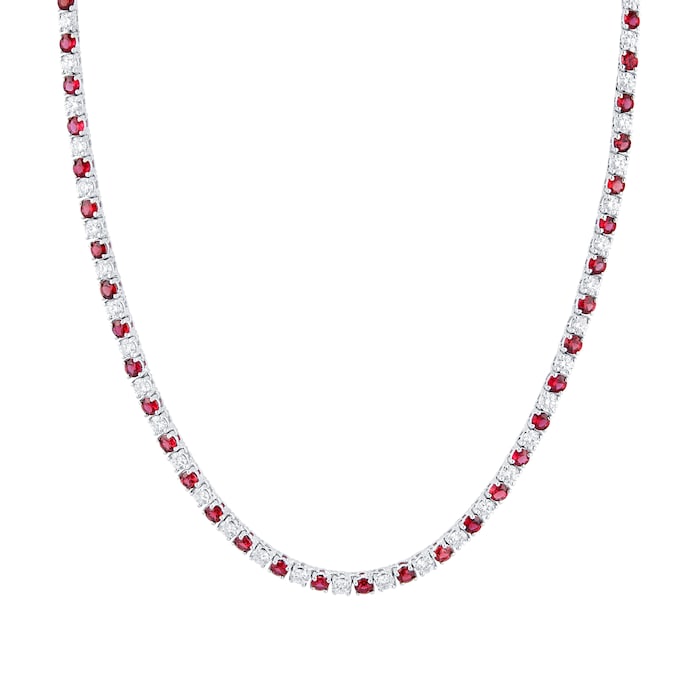 Mappin & Webb 18ct White Gold Ruby & Diamond Line Necklace