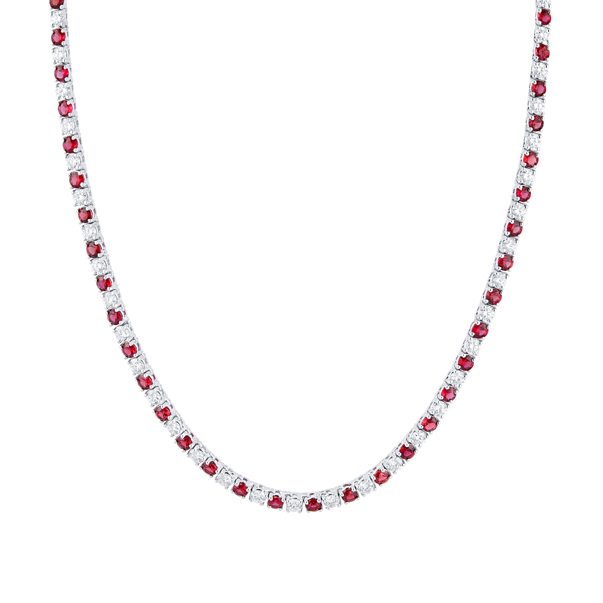 Mappin & Webb 18ct White Gold Ruby & Diamond Line Necklace