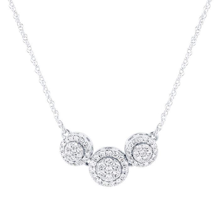 Goldsmiths 9ct White Gold 0.37ct Diamond Three Stone Cluster Necklace