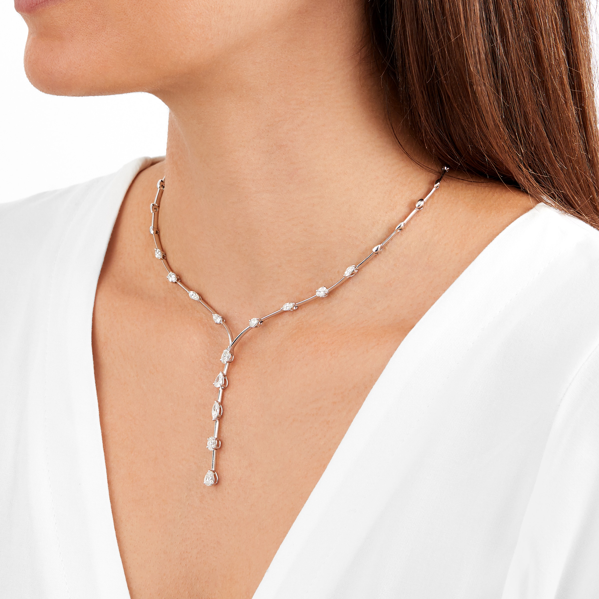 Mappin & Webb 18ct White Gold 3.07ct Mixed Shape Diamond Necklace