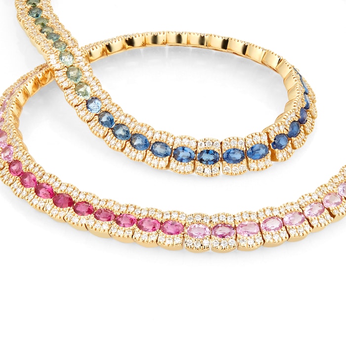 Mappin & Webb 18ct Yellow Gold Sapphire & Diamond Rainbow Necklace