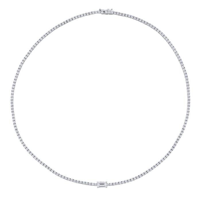Mappin & Webb 18ct White Gold 5.69cttw Emerald Cut Tennis Necklace