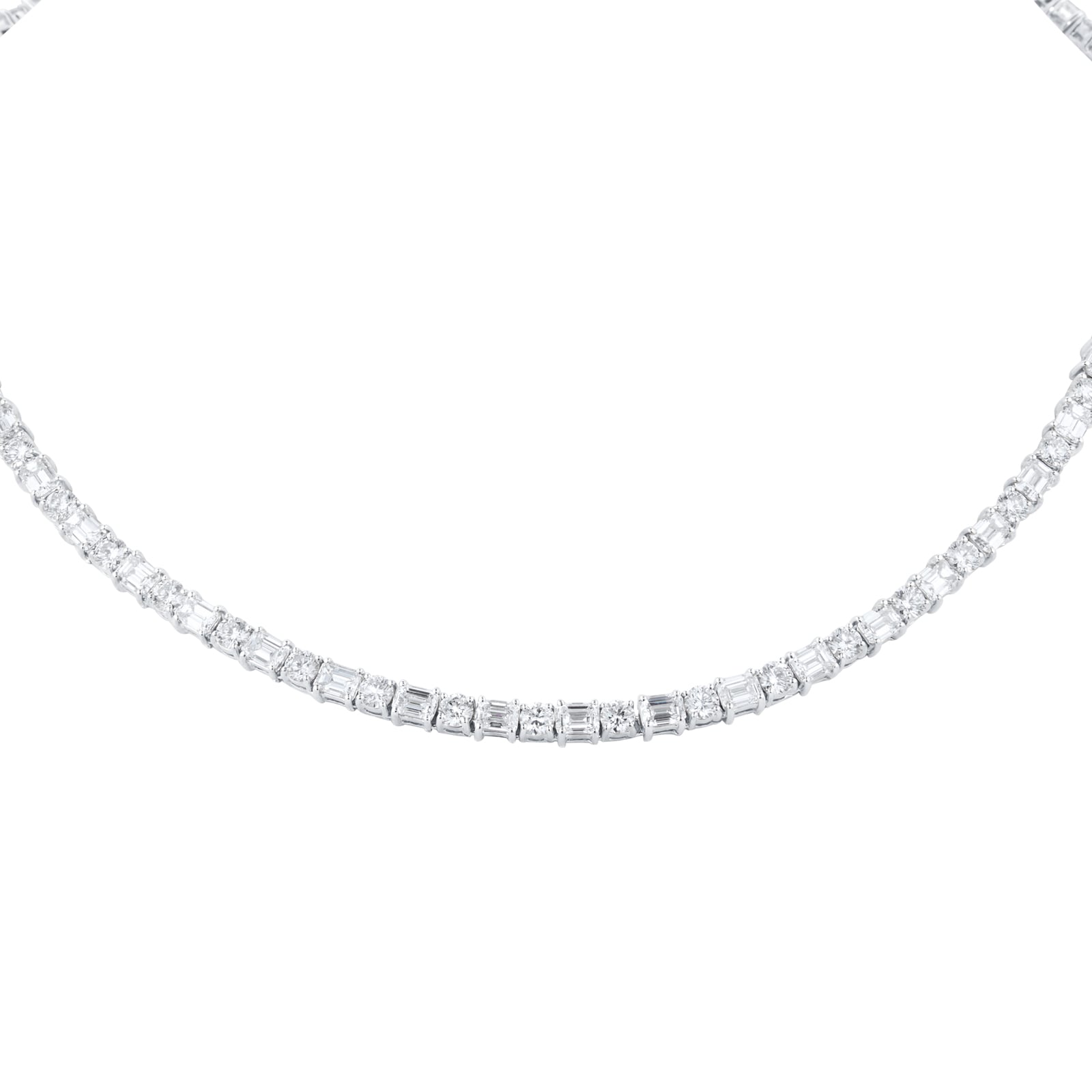 Mappin & Webb 18ct White Gold 19.77cttw Brilliant and Emerald Cut Diamond Line Necklace