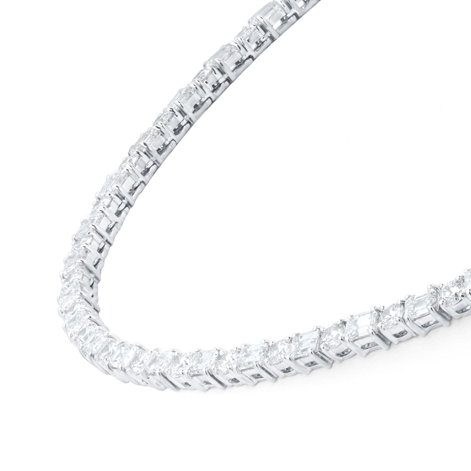 Mappin & Webb 18ct White Gold 19.77cttw Brilliant and Emerald Cut Diamond Line Necklace Mappin & Webb 18ct White Gold 19.77cttw Brilliant and Emerald Cut Diamond Line Necklace