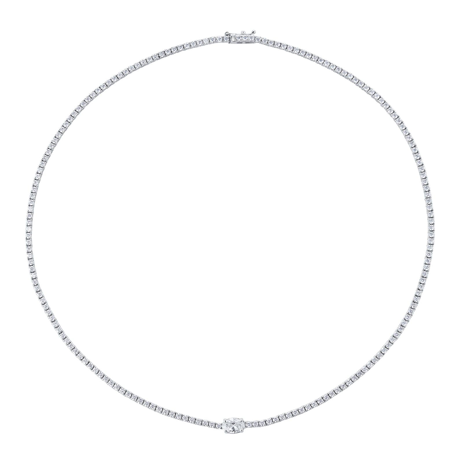 Mappin & Webb 18ct White Gold 5.69cttw Oval Cut Diamond Tennis Necklace