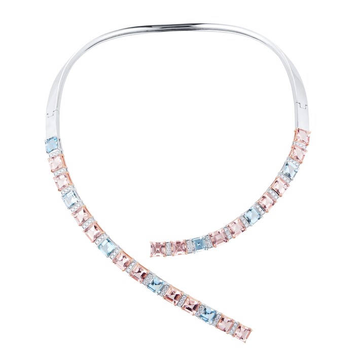 Mappin & Webb 18ct White & Rose Gold Aquamarine, Morganite & 1.40cttw Diamond Necklace