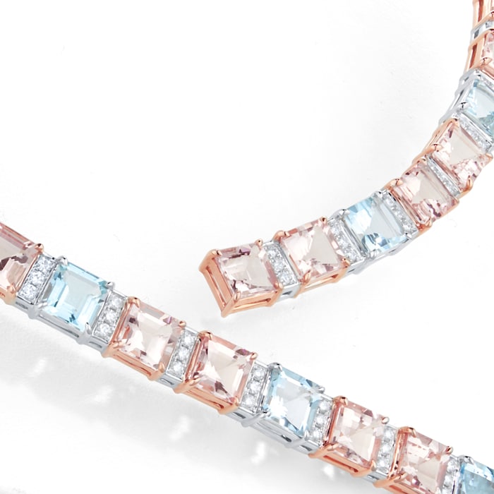 Mappin & Webb 18ct White & Rose Gold Aquamarine, Morganite & 1.40cttw Diamond Necklace